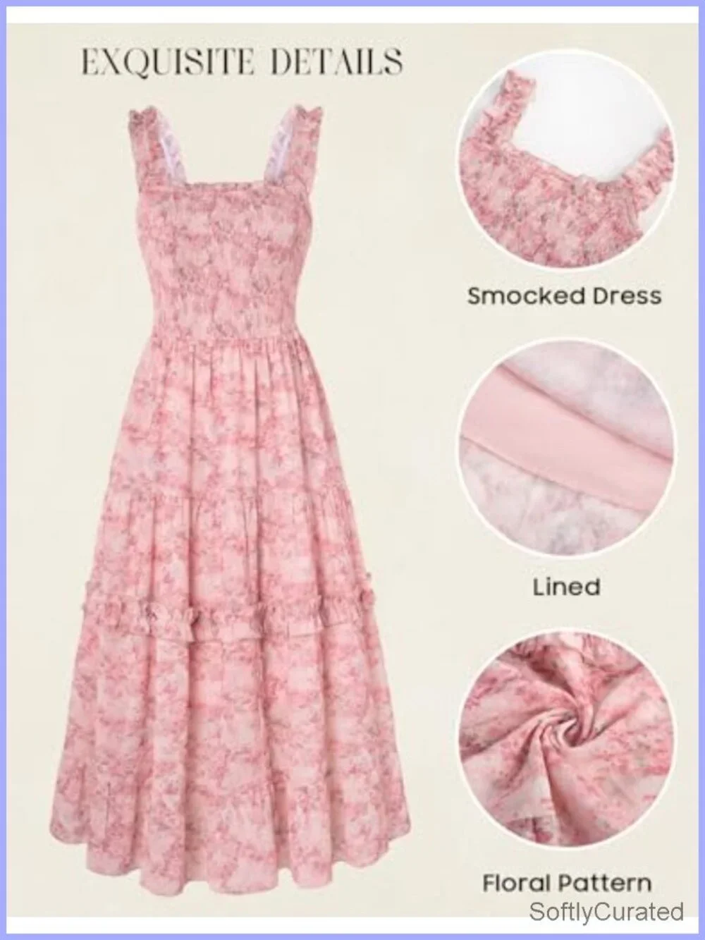 Floral Smocked Square Neck Tiered Maxi Sundress with Pockets